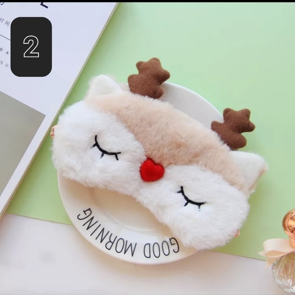 2sets Eye cover sleeping mask plush christmas gift fluff cute deer - Picture 3 of 12